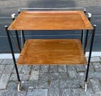 Serveerwagen - IJzer, Teak - Vintage opklapbare serveerwagen, Antiek en Kunst