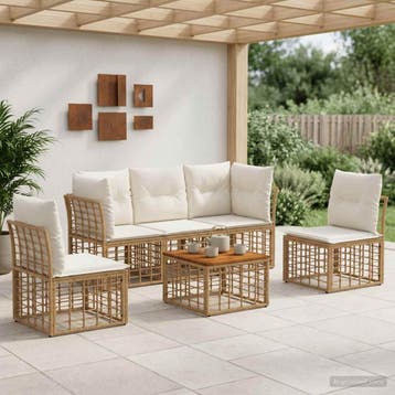 vidaXL Buiten bankenset 6 pcs Natuurlijk en Crème Wit, Verzenden, Nieuw, Rotan, 6 zitplaatsen