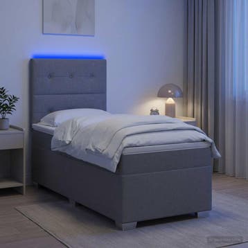 vidaXL Boxspring Bed met Matras en LED Lichtgrijs 90 x 190, Verzenden, Nieuw, Stof