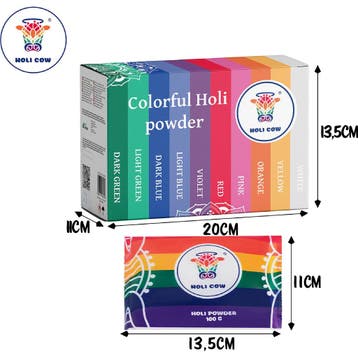 Holi Cow Kleurpoeder set met 10 zakjes van 100 g en 10 kl..., Ophalen of Verzenden, Nieuw