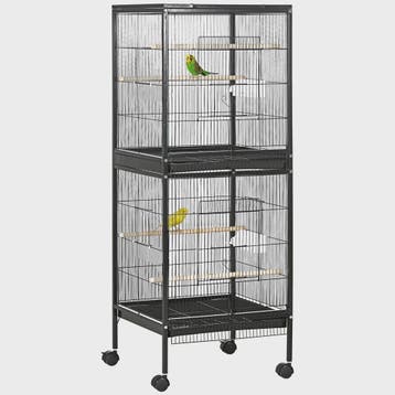 Ruime Tweelaagse Vogelkooi met Wielen en Uitneembare Trays -
