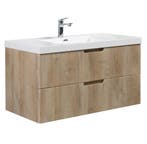 Badkamermeubel Set Thermis 100cm Licht Eiken Badmeubel, Verzenden, Nieuw, Wastafelkast