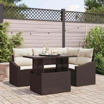 vidaXL Tuin Sofa Set 5 st Bruin en Crème, Verzenden, Nieuw, Rotan, 5 zitplaatsen