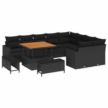 vidaXL Tuinbankenset 13 st 12-Aantal zitplaatsen Zwart poly, Verzenden, Nieuw, 3 zitplaatsen