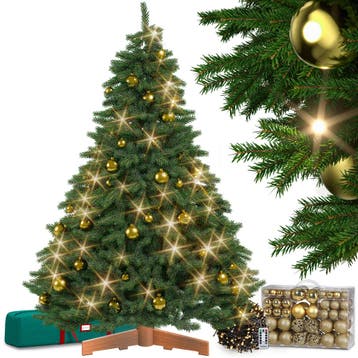 Kunstkerstboom premium 180cm + kerstballen goud + kerstve..., Verzenden, Nieuw
