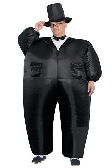 KIMU® Opblaas Kostuum Showmaster Zwart Opblaasbaar pak Showm, Carnaval, Nieuw, Overige maten, Ophalen of Verzenden
