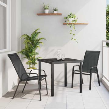 vidaXL Tuin eettafelset 3 pcs Zwart Poedercoating staal, Verzenden, Nieuw, Textileen, 3 zitplaatsen