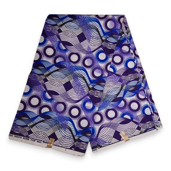 Afrikaanse stof - Blauwe Wires - Polycotton, Hobby en Vrije tijd, Stoffen en Lappen, Nieuw, Ophalen of Verzenden