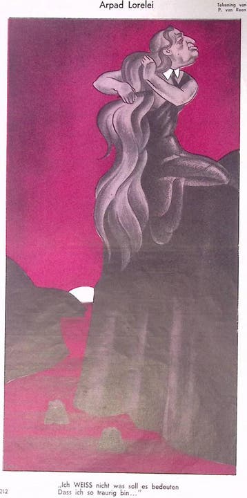 Een man verbeeld als de nimf van Loreley op spotprent, Antiek en Kunst, Kunst | Litho's en Zeefdrukken, Verzenden