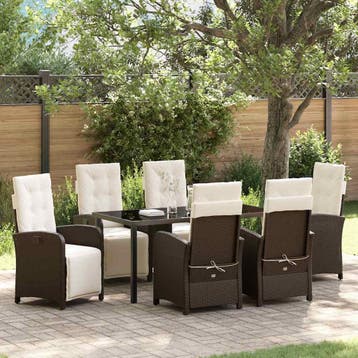 vidaXL Tuin eettafelset met kussen 7 pcs Bruin poly rattan, Verzenden, Nieuw, Rotan, 7 zitplaatsen