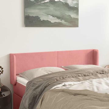vidaXL Hoofdbord met randen 147x16x78/88 cm fluweel roze, Verzenden, Nieuw, Stof