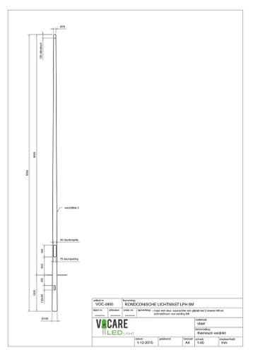 8 meter bovengronds stalen lantaarnpaal / lichtmast, Nieuw
