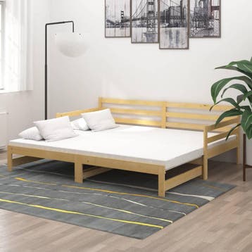 vidaXL Slaapbank uitschuifbaar massief grenenhout 2x(90x200), 90 cm, Eenpersoons, Bruin, Verzenden