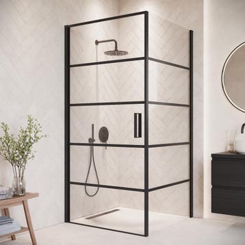 Douchecabine Alava 80 x 80 x 190 cm Zwart met Lijnen, Doe-het-zelf en Verbouw, Verzenden, Nieuw, Douche