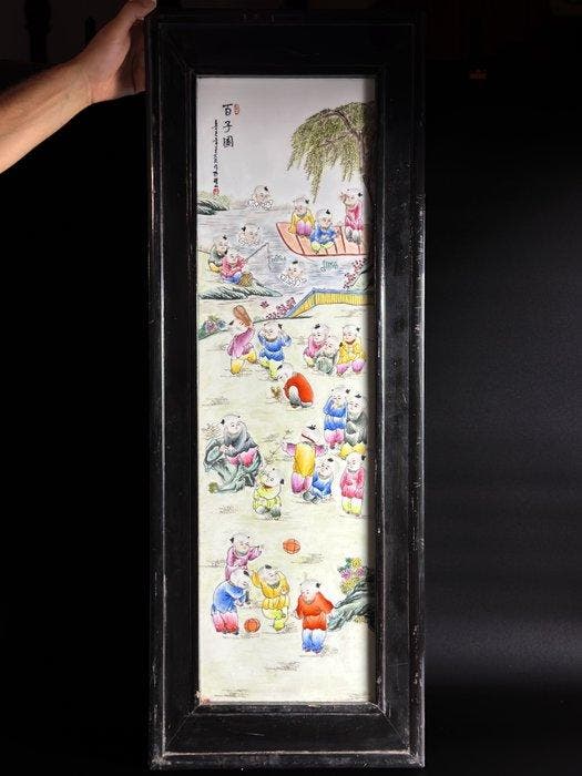 Baizi Tu - Famille Rose - Reclamebord - Porselein, Antiek en Kunst, Antiek | Overige Antiek