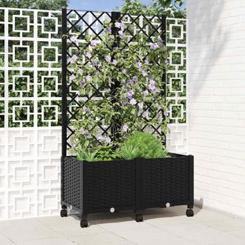 vidaXL Tuinplantbak met schutting en wielen Zwart 80 x 40 x, Verzenden, Nieuw, Minder dan 60 cm, 60 cm of meer