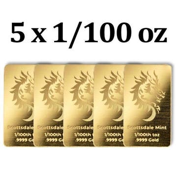 1/100 oz - Goud .999 - 5 x 1/100 oz 9999 Fine Gold Bar