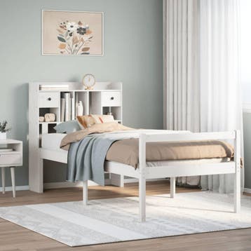 vidaXL Bed met boekenkast zonder matras grenenhout wit, Verzenden, Nieuw, Wit, Hout
