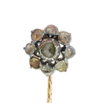 Speld - 18 karaat Geel goud, Zilver - Diamant - Victoriaans, Sieraden, Tassen en Uiterlijk, Antieke sieraden
