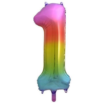 Folie Ballon Cijfer 1 Regenboog 86 cm, Verzenden, Nieuw, Feestartikel, Verjaardag