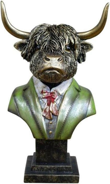 sculptuur, Highland Cow Gentleman Bust – Bronze Effect, Antiek en Kunst, Curiosa en Brocante