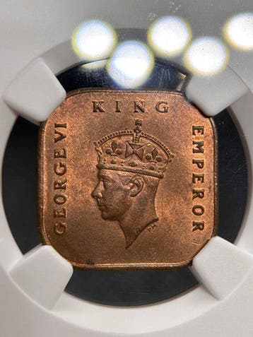 Brits-Indië. George VI. 1 Cent 1943 NGC MS64RB (Zonder