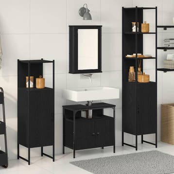 vidaXL Badkamermeubelset 4 st Zwart Eiken 33 x 33 x 185,5 cm, Verzenden, Nieuw, Overige typen