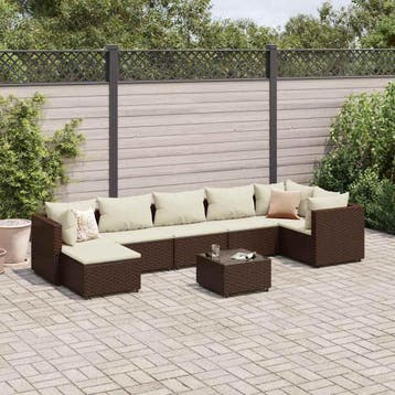 vidaXL 8-delige Loungeset met kussens poly rattan bruin, Verzenden, Nieuw, Loungeset