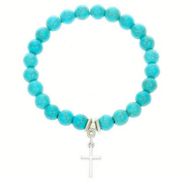 Fako Bijoux - Armband - Turquoise Kralen - Kruisje - 8mm, Verzenden, Nieuw