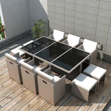 vidaXL 11-delige Tuinset met kussens poly rattan beige, Verzenden, Nieuw, Rotan, Tuinset