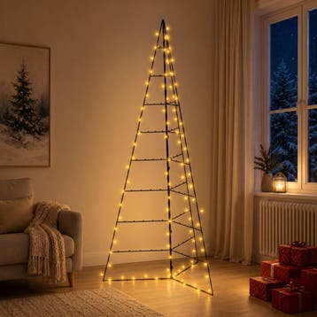 vidaXL Metalen kerstboom met led KUOPIO 210 cm Warmwit Staal, Verzenden, Nieuw