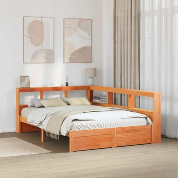 vidaXL Boekenkast Bed 2 st Wasbruin 200 x 140 cm Massief, Verzenden, Nieuw, Bruin, Hout