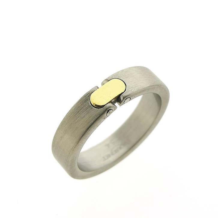 Pequignet bicolor stalen ring met geelgoud, Sieraden, Tassen en Uiterlijk, Ringen, Dame of Heer, Zilver, 17 tot 18, Gebruikt, Goud