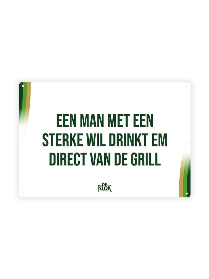Een man met een sterke wil drinkt em direct van de grill, Huis en Inrichting, Woonaccessoires | Wanddecoraties, Ophalen of Verzenden