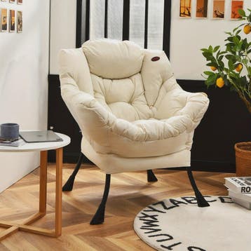 Moderne Beige Fauteuil met Zijvak - Comfortabele Relaxstoel, Antiek en Kunst, Verzenden