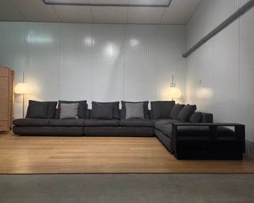 ZGAN Minotti Andersen Luxe Hoekbank Donkerblauw + GARANTIE, Hoekbank, 300 cm of meer, Ophalen of Verzenden, Zo goed als nieuw