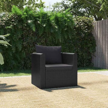 vidaXL Fauteuil met kussens poly rattan zwart, Verzenden, Nieuw