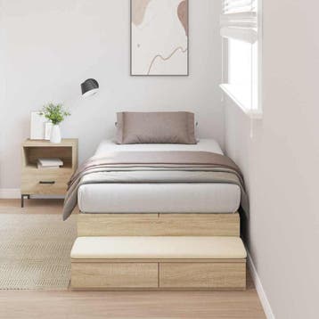 vidaXL Opbergbedframe met lade Sonoma Eiken 90 cm Bewerkt, Verzenden, Nieuw, Bruin, Hout