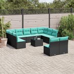 vidaXL 12-delige tuinbankset met kussens van zwart polyrotan, Verzenden, Nieuw, Rotan
