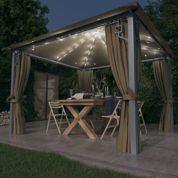vidaXL Prieel met gordijn en LED-lichtslinger 3x3 m, Verzenden, Nieuw