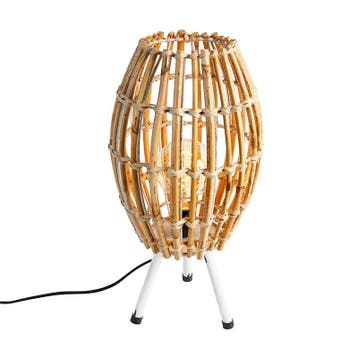 Landelijke tafellamp tripod bamboe met wit - Canna Capsule, Huis en Inrichting, Lampen | Tafellampen, Verzenden, Nieuw, Landelijk