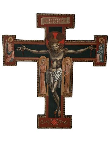 Crucifix - Olieverfschilderij op hout - 20e eeuw - XL - 64