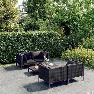 vidaXL 5-delige Loungeset met kussens poly rattan, Verzenden, Nieuw, Loungeset