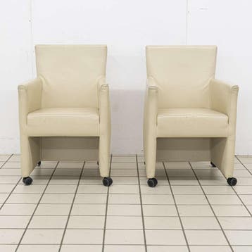 Paar Crèmeleren Bert Plantagie Stoelen op Zwenkwielen, Huis en Inrichting, Stoelen, Ophalen of Verzenden, Nieuw