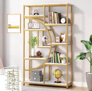 Boekenkast Goud – 5 Niveaus met 8 Open Vakken, Modern, Verzenden, Nieuw