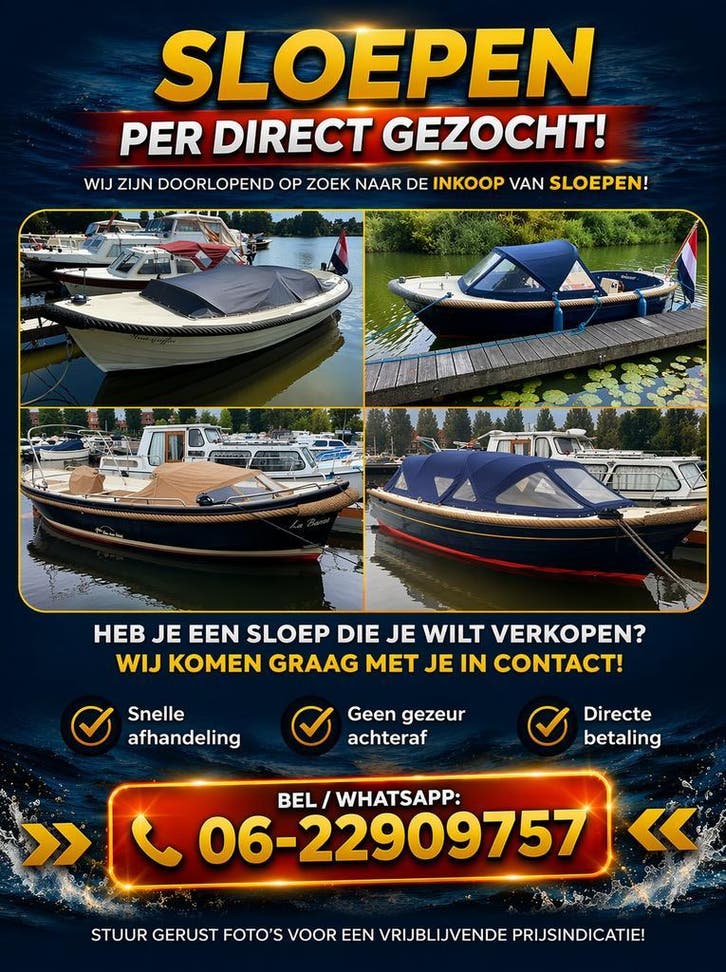 Gezocht voor directe inkoop sloep/sloepen, Watersport en Boten, Sloepen, Gebruikt, Binnenboordmotor, Diesel