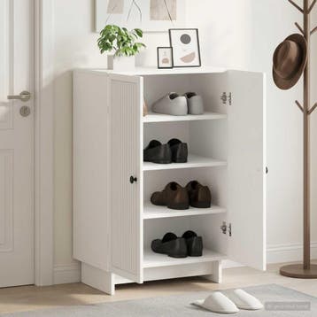 vidaXL Schoenenkast EDE 59,5 x 39,5 x 90 cm Bewerkt hout Wit, Verzenden, Nieuw