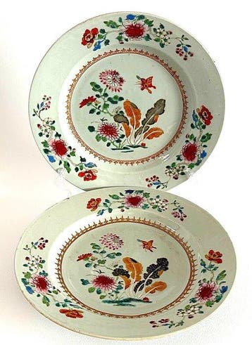 Dinastia Qing Epoca Qianlong, ca. 1750-1770 - Coppia Piatti, Antiek en Kunst