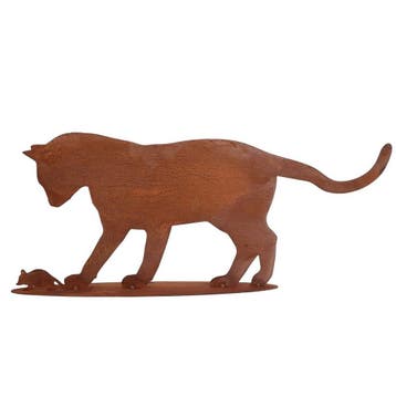Roestige decoratieve kat met muis 57x23cm, Verzenden, Nieuw