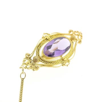Gouden broche met amethist., Gebruikt, Ophalen of Verzenden, Met edelsteen, Goud